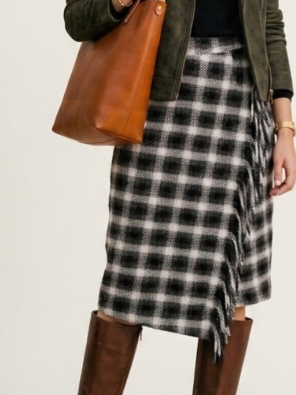 Time and Tru Black & White Plaid Asymmetrical Midi Skirt